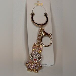 BAG CHARM Mint Sparkling Rabbit Iridescent Crystal and Gold Keychain